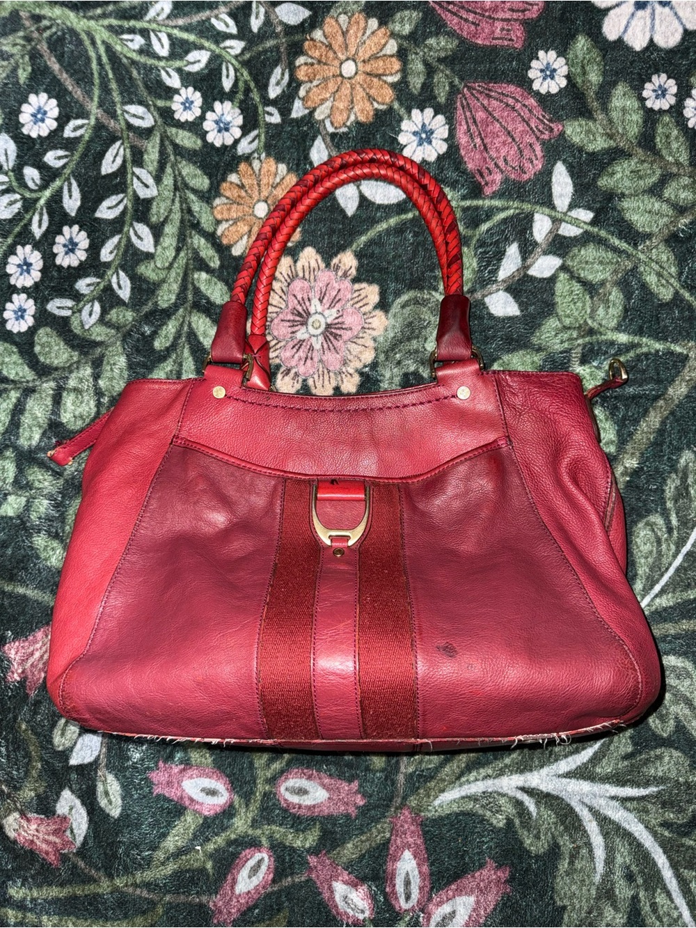 Cole Haan Red Leather Braided-Handle Satchel